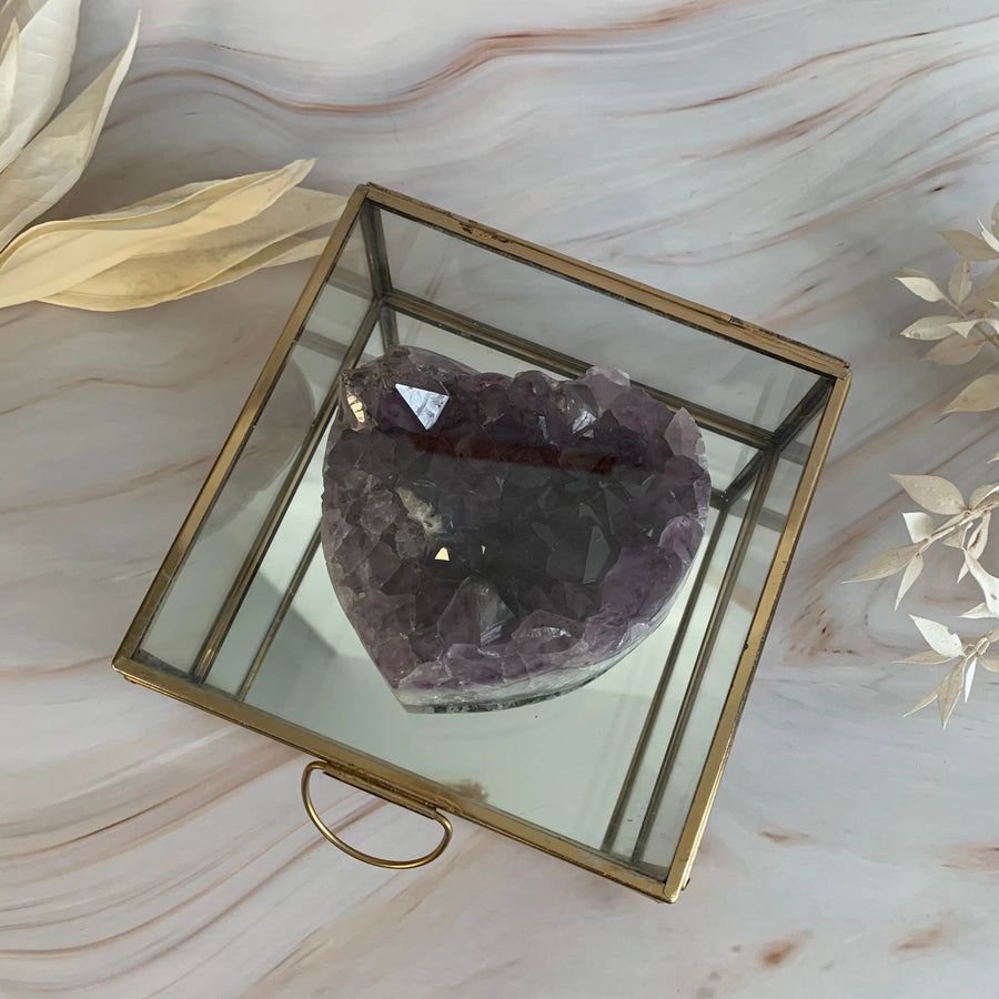 Amethist hart in luxe glazen box Gem Interior
