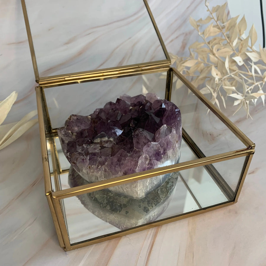 Amethist hart in luxe glazen box Gem Interior