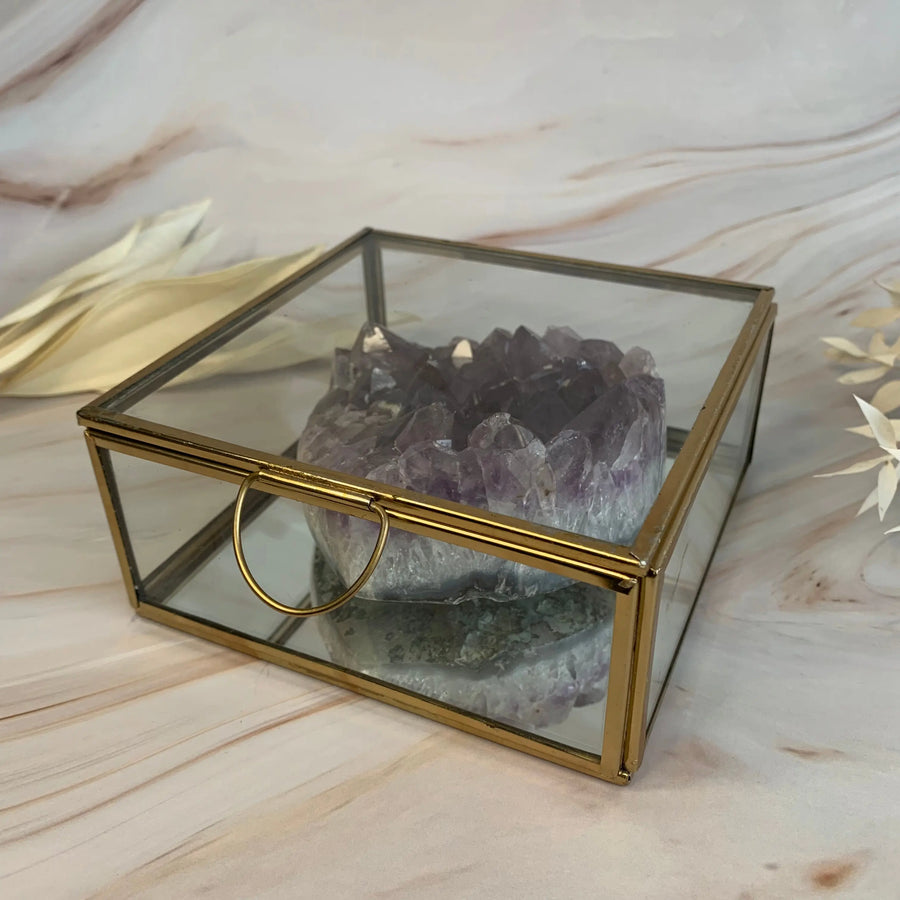 Amethist hart in luxe glazen box Gem Interior